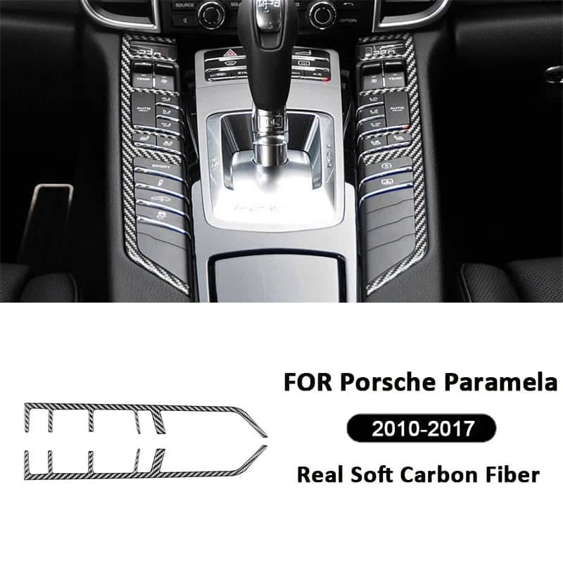 For Porsche Paramela 2010-2017 Carbon Fiber Car Gear Shifter Multifunction Buttons Panel Frame Decoration Sticker Interior Parts