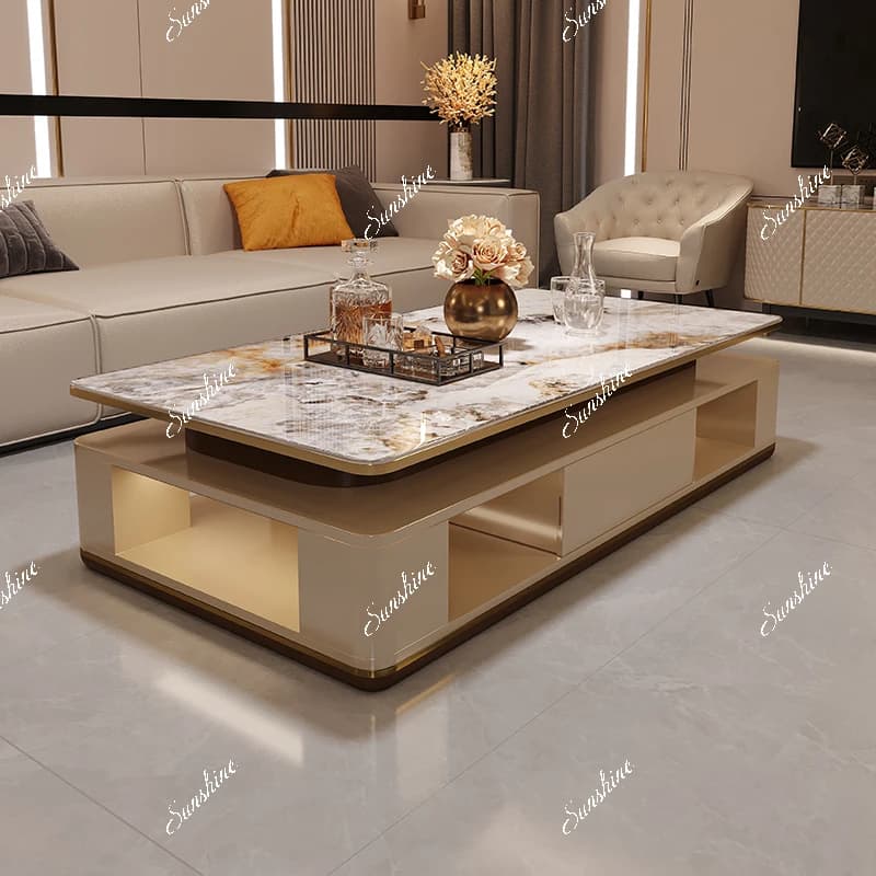 Light luxury rectangular villa large-sized microcrystalline stone coffee table