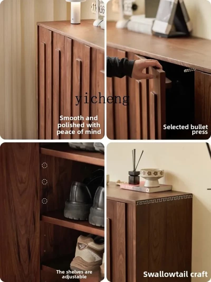 Furniture Household Black Walnut Solid Wood Shoe Cabinet Storage Cabinet