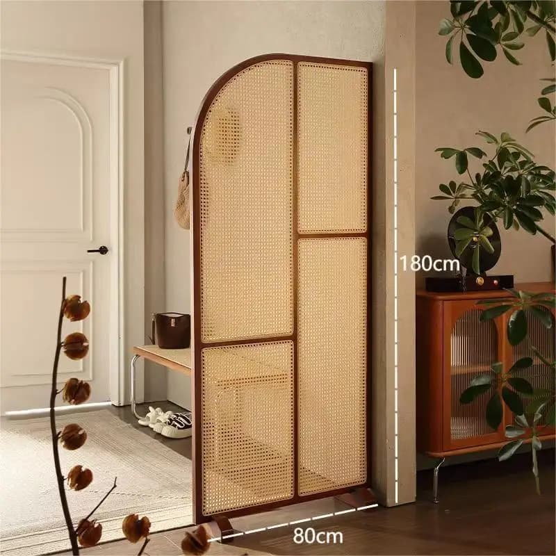 Yjq retro solid wood rattan screen partition entrance living room bedroom bed shading Japanese movable