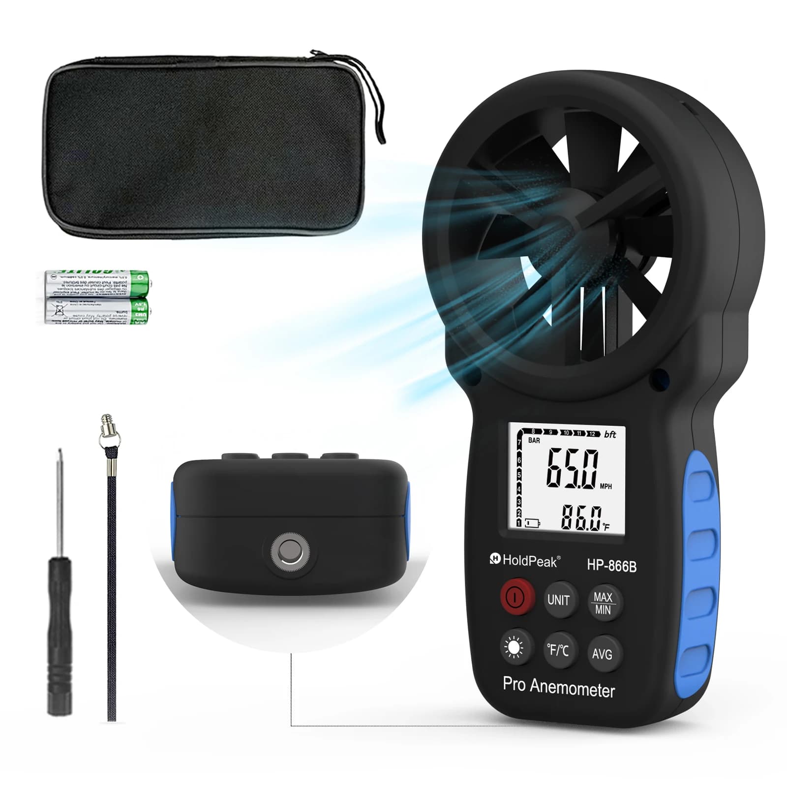 Digital Anemometer Handled Mini Digital LCD Wind Speed Meter Temperature Wind Chill with Backlight HoldPeak HP-866B