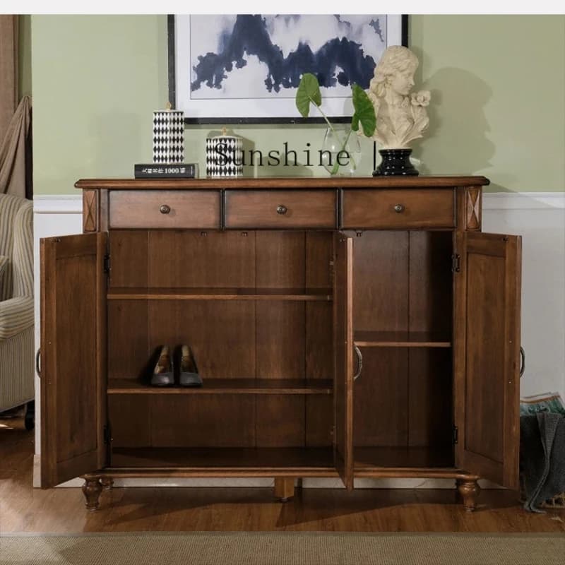 American all-solid wood shoe cabinet is simple to enter the house, foyer entrance, large-capacity storage