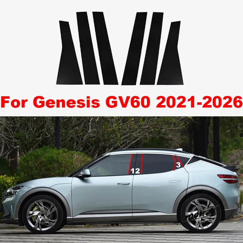 For Genesis GV60 2021-2026 Car B C Pillar Stickers Bright PC Window Trim Cover Middle Pillar Decorative Exterior Accessories