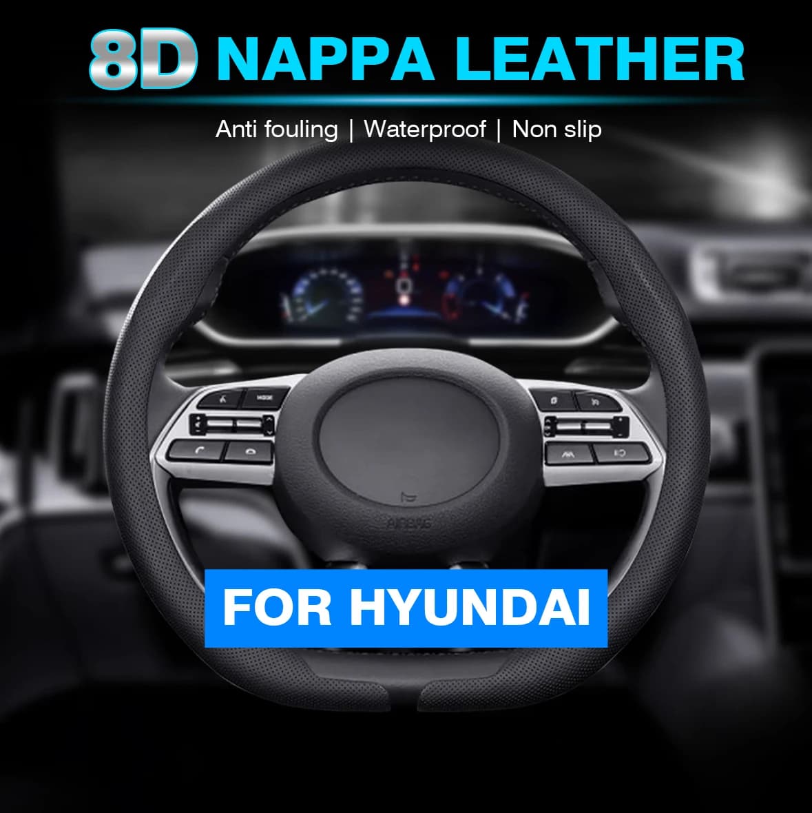 Nappa Leather Car Steering Wheel Cover For Hyundai Kona Tucson I10 I20 I30 I40 Getz IX35 Venue Veloster Elantra Auto Accessories