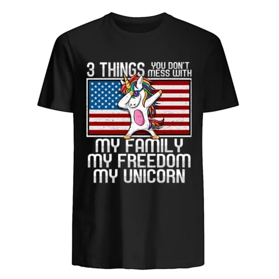 Funny 3 Things Dabbing Unicorn American Flag T Shirt. New 100% Cotton Short Sleeve O-Neck Casual T-shirts Loose Top Size S-3XL