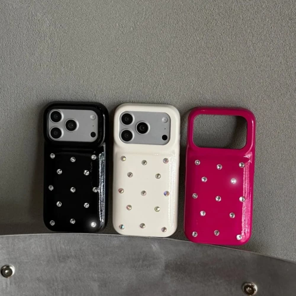 Glossy Rhinestone Dot Soft Phone Case for iPhone 17 16 15 Pro Max Sparkly Inlaid Diamond Shockproof Protective Cover