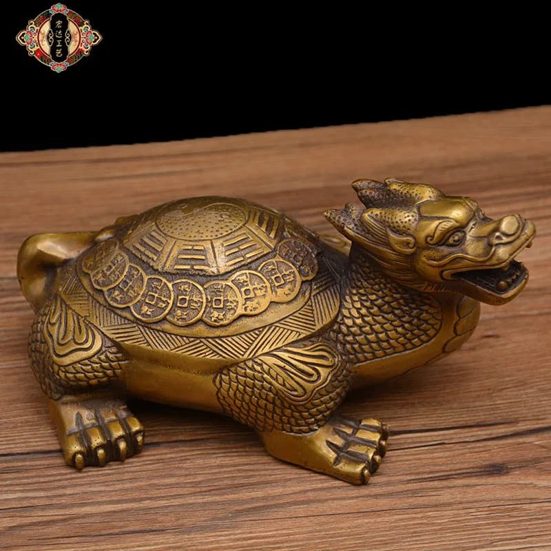 Large, all-copper Eight Trigrams Copper Dragon Turtle, a lucky and auspicious decorative piece