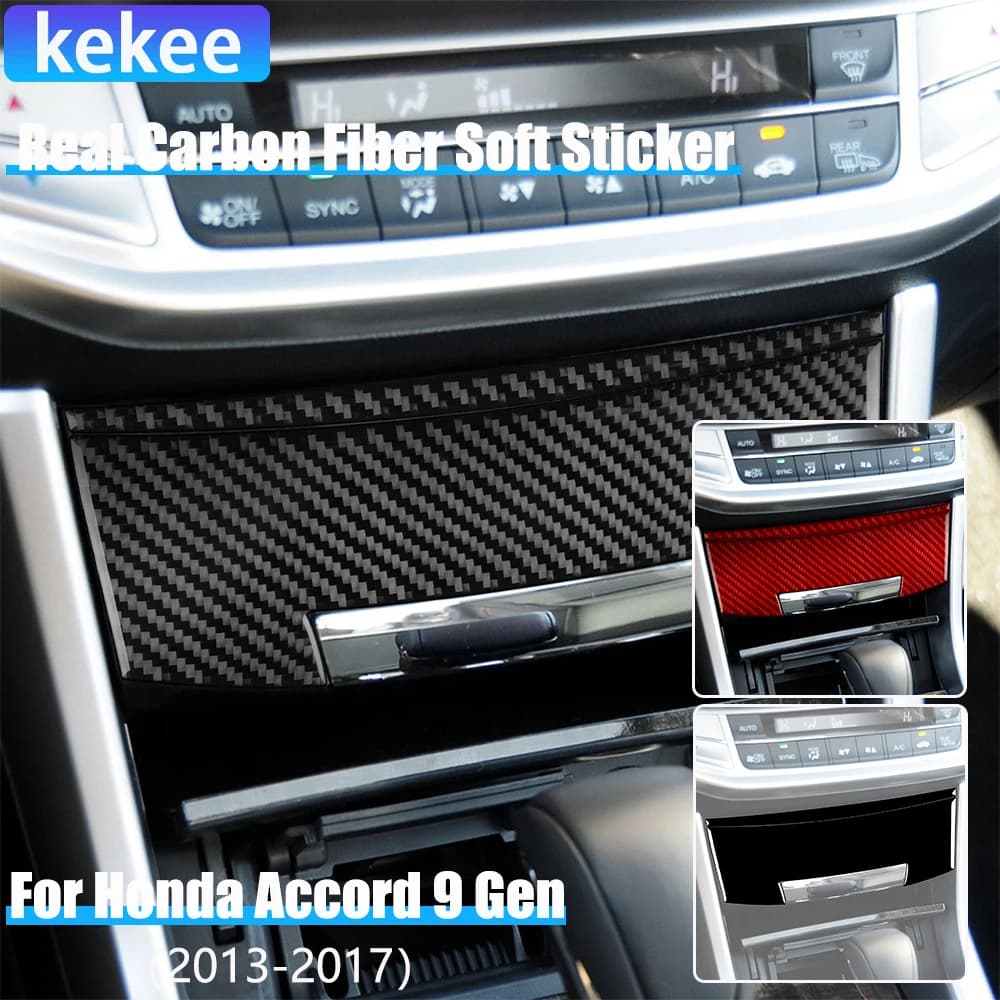 Real Carbon Fiber Car Accessories Center Console Storage Panel Cover Soft Sticker For Honda Accord 9th Gen 2014 2015 2016 2017