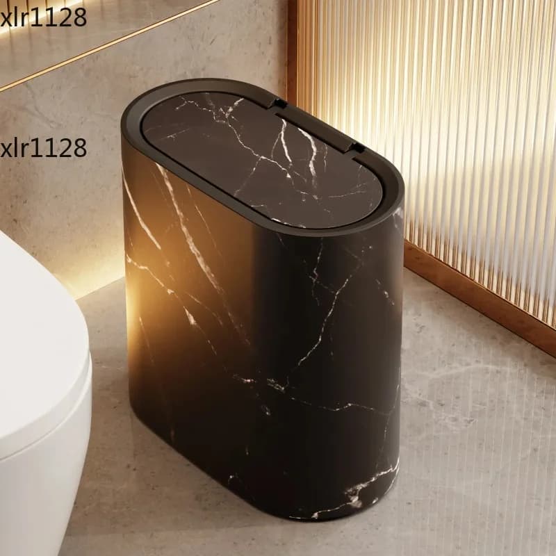 Oval Press Lid Trash Can Plastic Waste Bin for Bathroom Corner Home Classification Storage