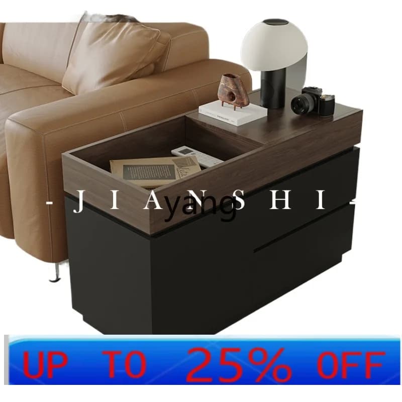 LHH minimalist solid wood edge few living room light luxury high-end sofa side cabinet movable trolley