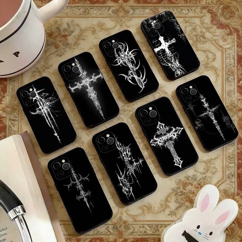 Cyber Sigil Cross   Phone Case For iPhone 17,16,15,14,13,12,11 Plus,Pro Max,XS,Soft Silicone Black Cover