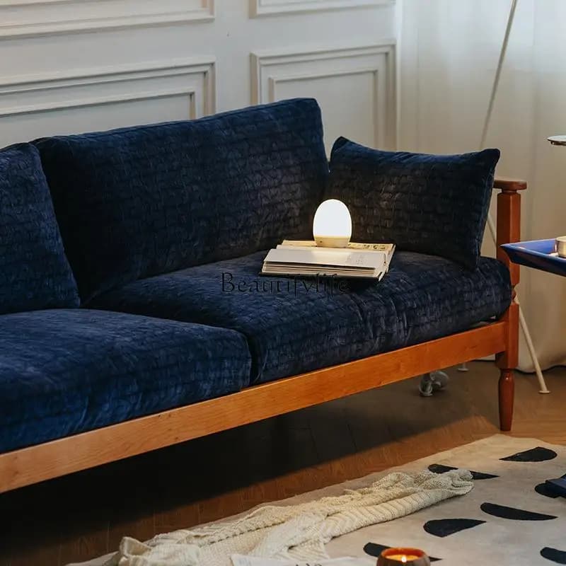 5Morris fabric sofa medium antique blue three-person small apartment Nordic solid wood sofa
