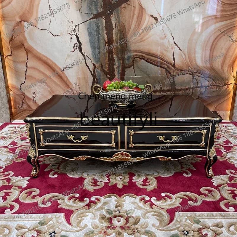 D178 French solid wood large coffee table European luxury carved large tea table small apartment living room home