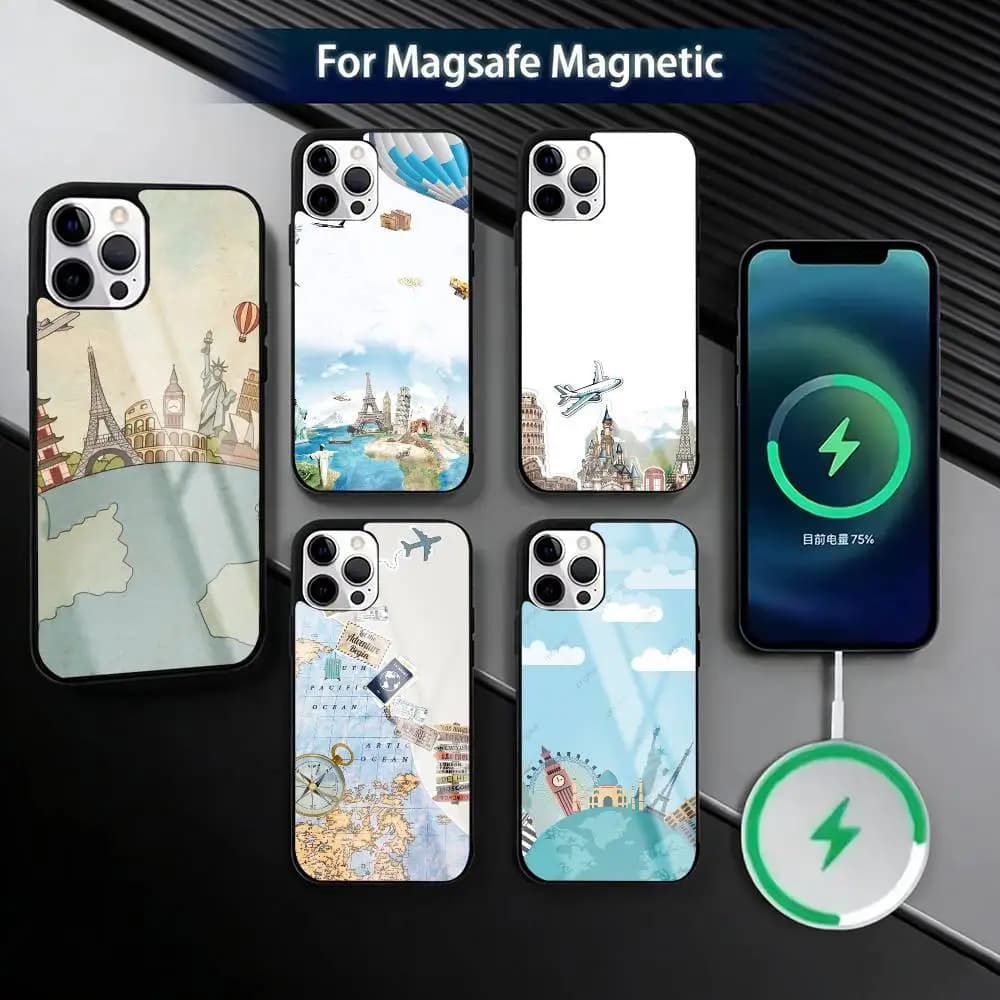 Travel Airplane R-Route  Phone Case For iPhone17,16,15,14,13,12,11 Plus,Pro Magnetic For Magsafe Wireless Charging