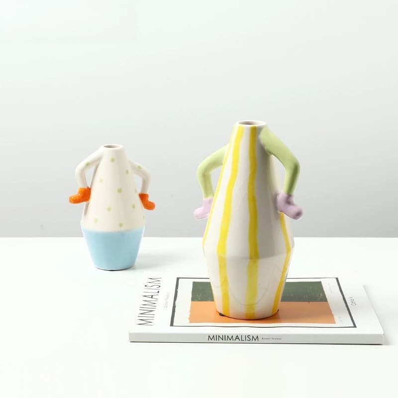 Nordic ins style abstract hand-painted body shape ceramic small vase living room, fun home ornament
