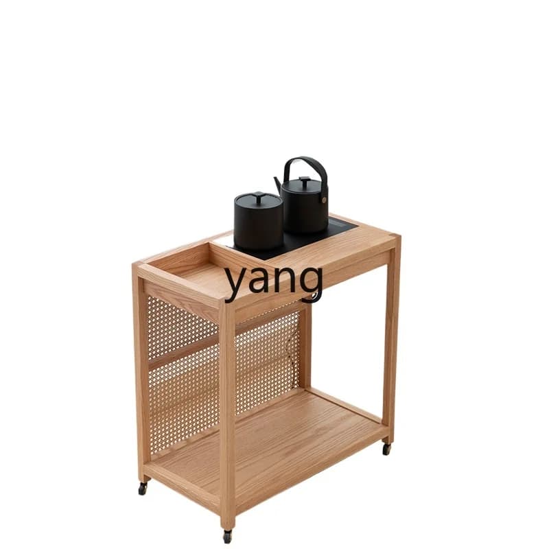 LH Mobile Small Tea Cabinet Black Red Oak Solid Wood Tea Table Side Cabinet