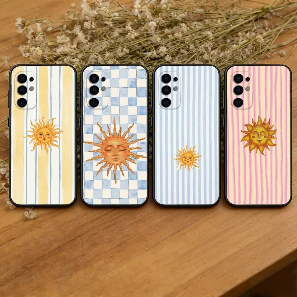 Sun Motif Phone Case Black Silicone Soft For Samsung S25,S24,S21,S22,S23,S30,Ultra,S20,Plus,Fe,Lite