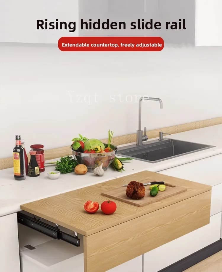Invisible slide rail pulling desktop telescopic extension desk buffer type rising guide rail installation