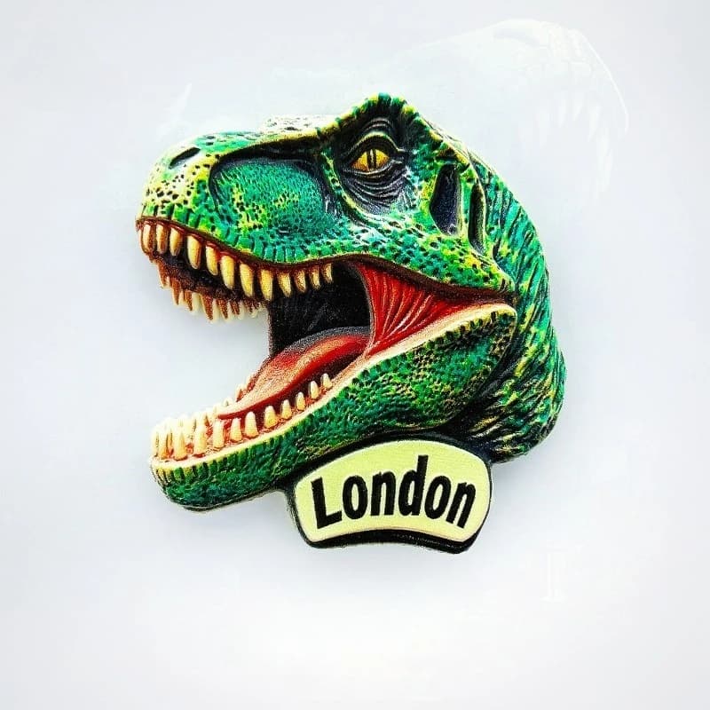 London Dinosaur Fridge Magnet - Iconic 3D Green Skull Souvenir Unique Museum Gift for Travel & Prehistoric Lovers Decor