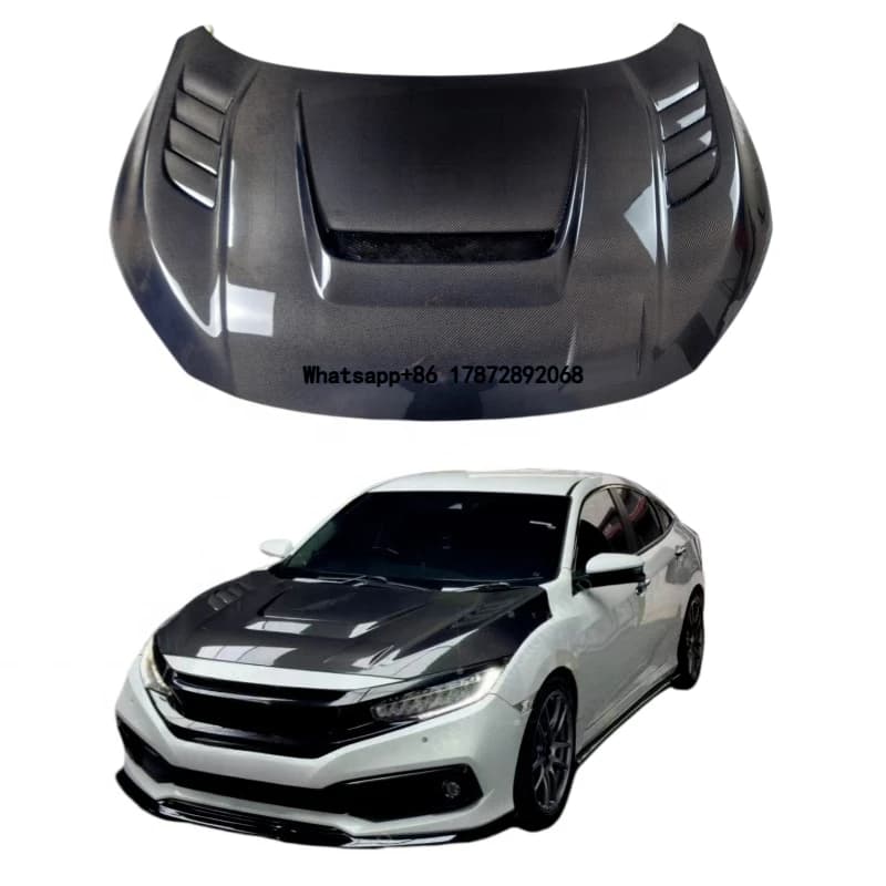 VR Style Carbon Fiber Car Engine Cover Bonnet Auto Hood Suitable for   10th FC1 FK7 FK8(Type R) 2016-2021 Auto Parts