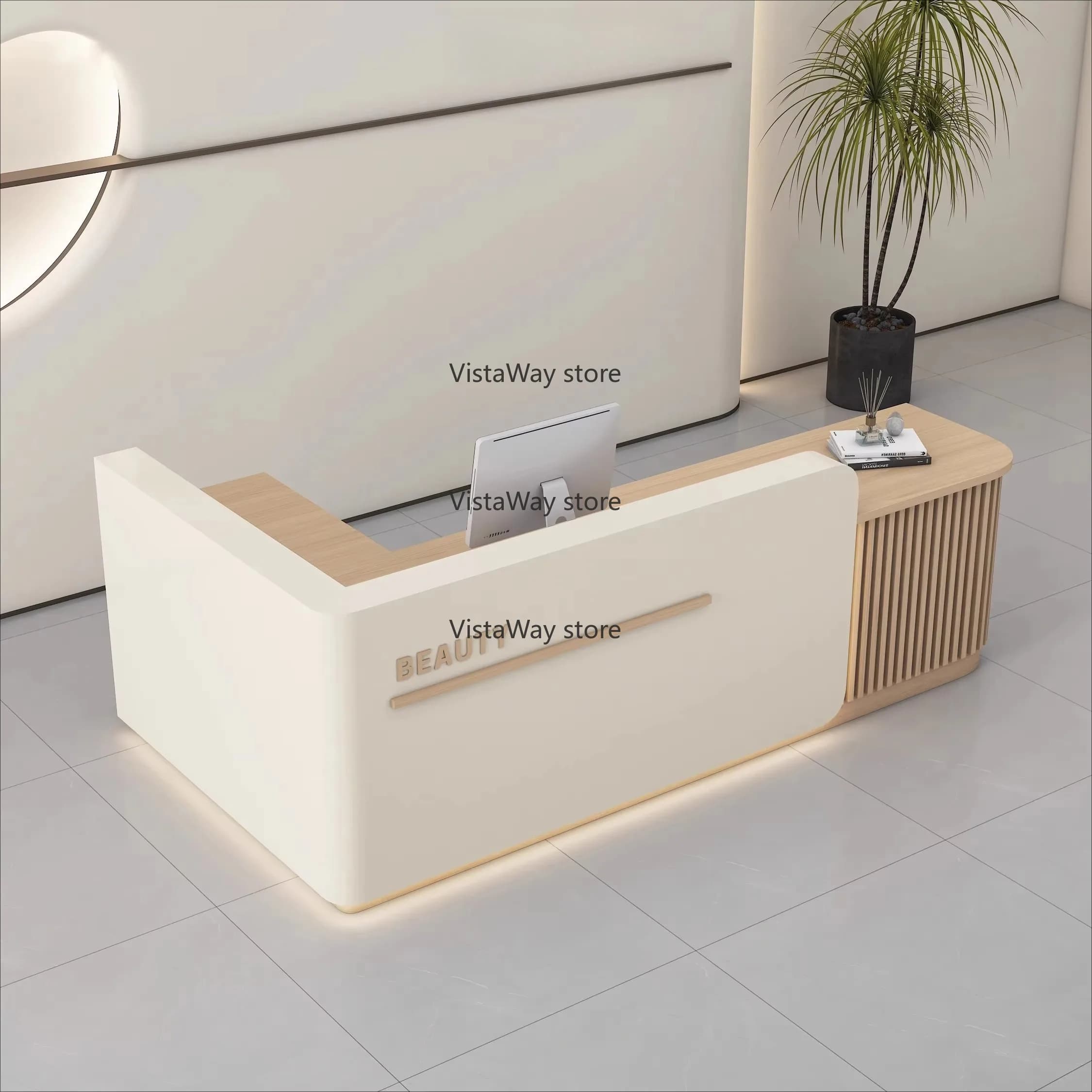 Hot Sell Modern L Shape Nurse Station Barber Shop Reception Desk Car Gym Luxury Wooden Reception Desk with Led Light