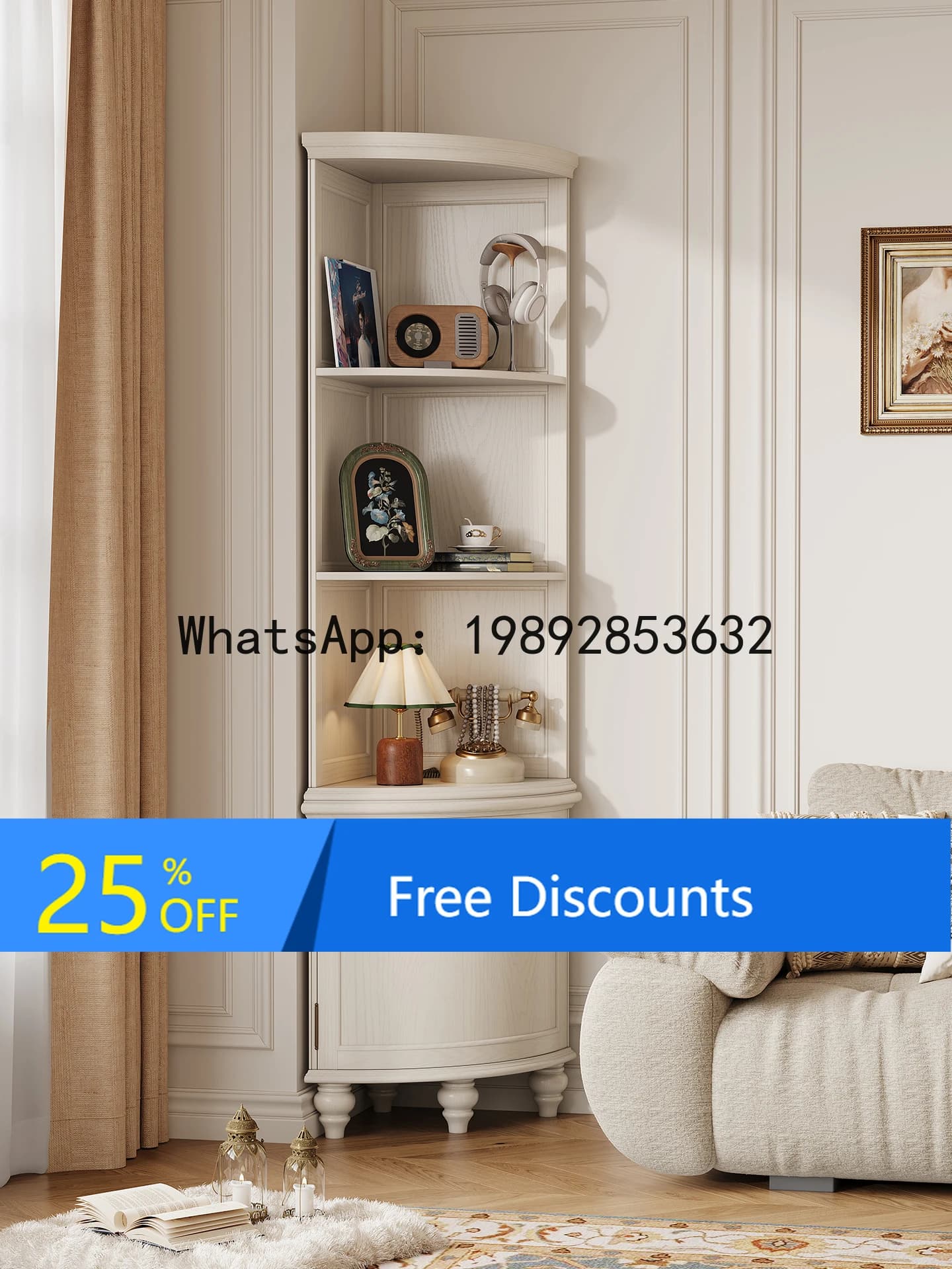 YFY American Style White Solid Wood Corner  Living Room Corner Storage  French Cream Style Wall Corner Storage