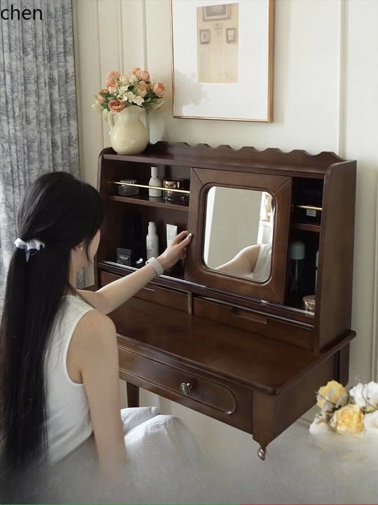 DSA dresser small makeup table integrated desk simple with mirror retro medium and ancient style