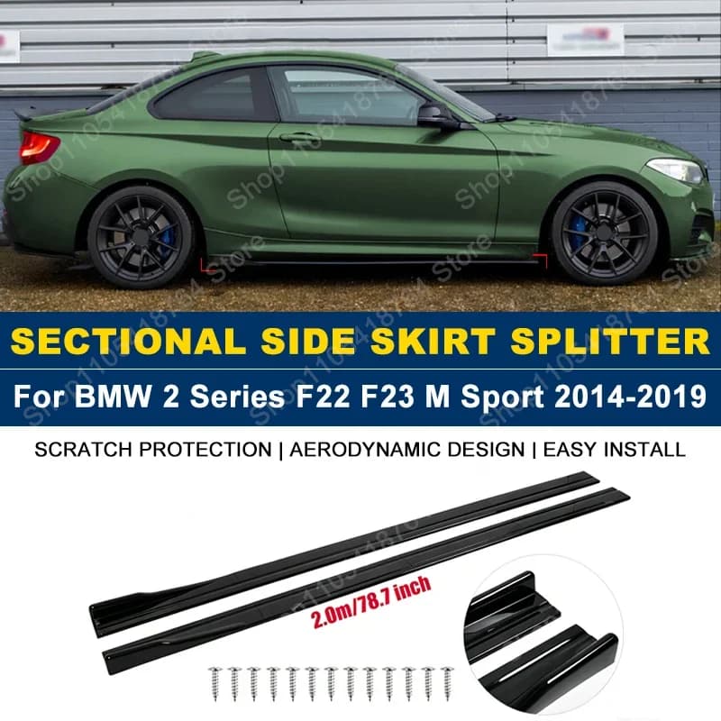 Side Skirts Extension Rocker Panel Splitter For BMW 2 Series F22 F23 M Sport 2014-2019 2M 78.7" ABS Plastic Car Exterior Tuning