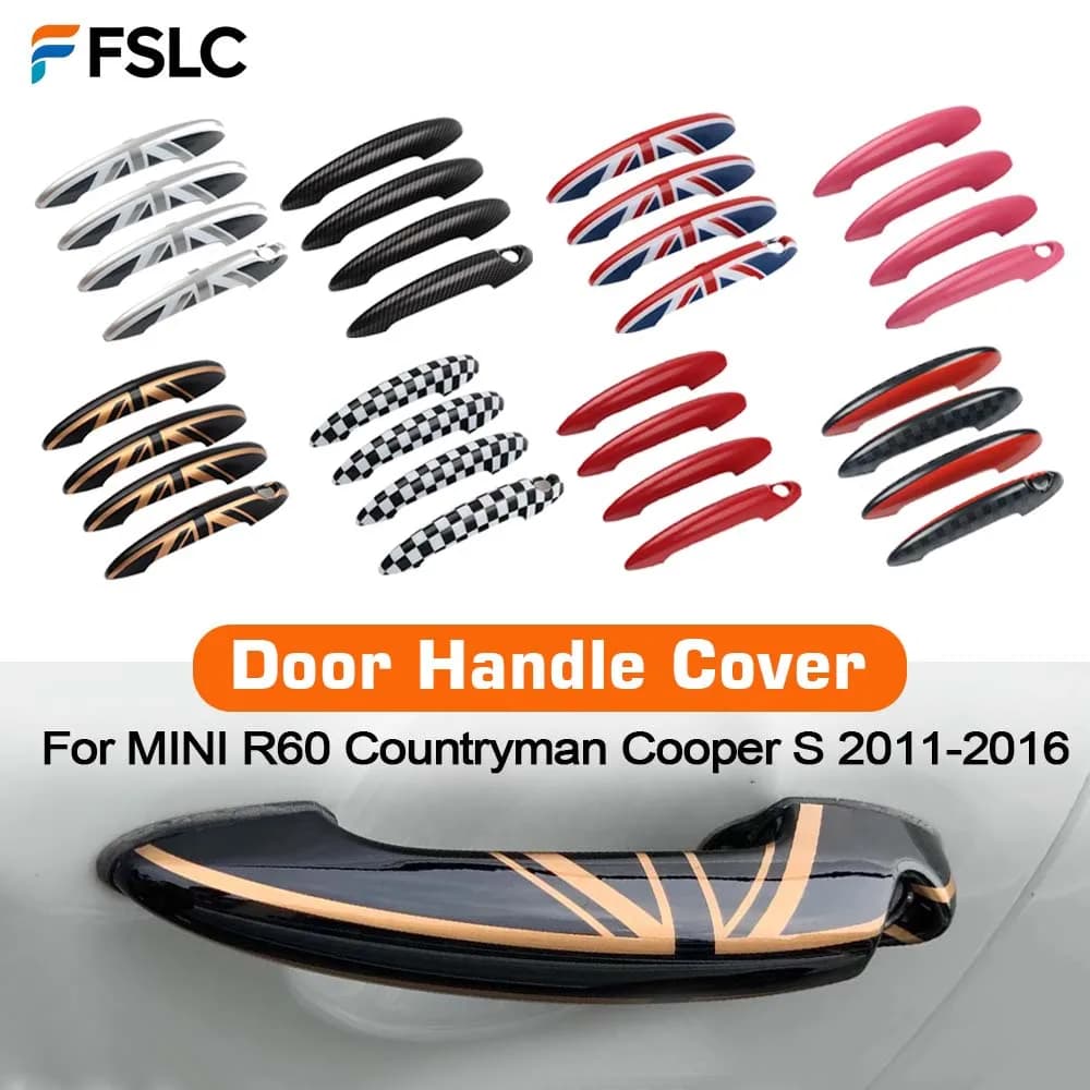 Door Handle Cover For MINI R60 Countryman Cooper S 2011-2016 PC Plastic Protective Case Cars Accessories Red Checker JCW Gold