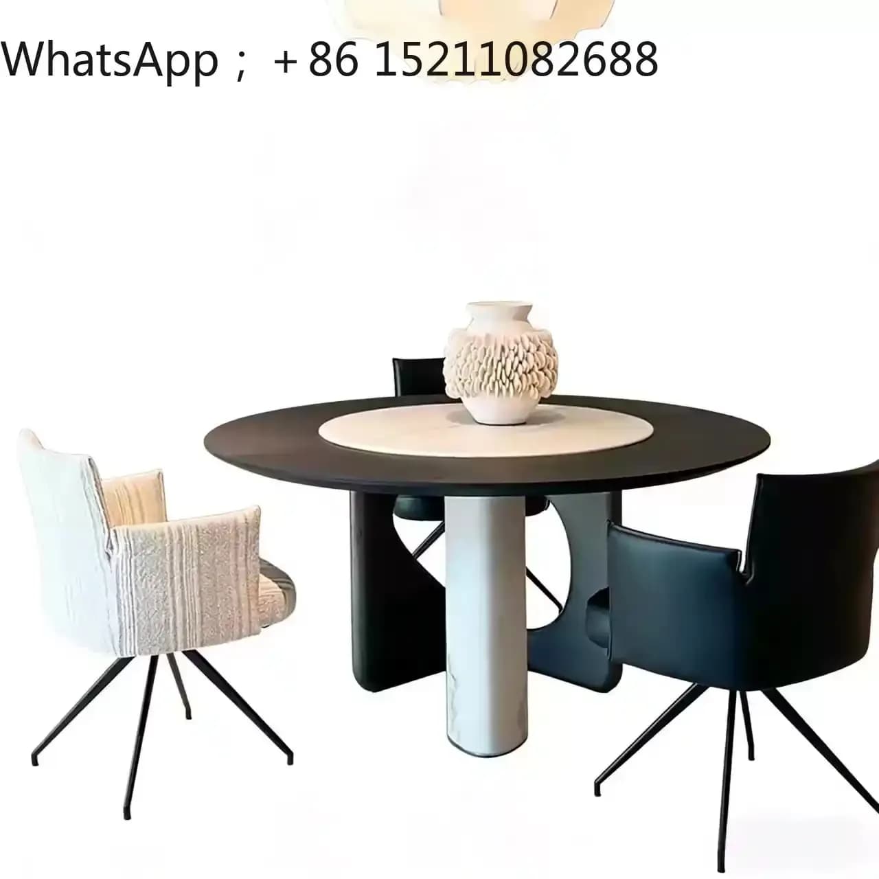 SCY minimalist round solid wood dining table wabi sandy wind creative art retro marble turntable dining table