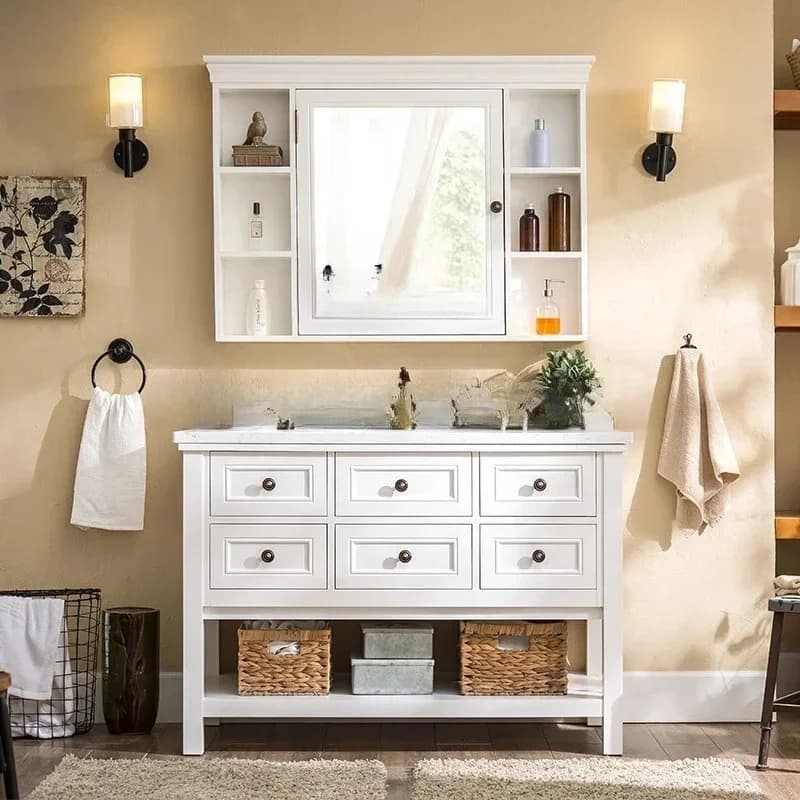 V21  Floor Oak Bathroom Cabinet Combination Solid Wood Wash Basin Pool Wash Inter-Platform Basin Wash Wardrobe