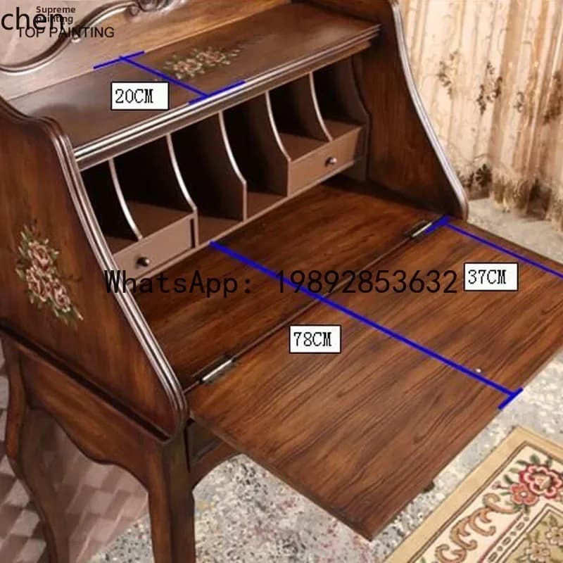 a6.22 Multifunctional American Country Style Secretary Cabinet Flip Cover Painted Dressing Table Study Vintage Desk