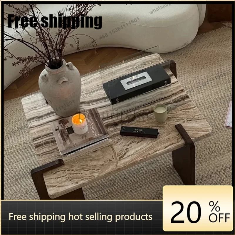 LD French Retro Marble Coffee Table Cream Style Living Room Natural Travertine Tea Table Wabi Sabi Home Furniture Escritorios