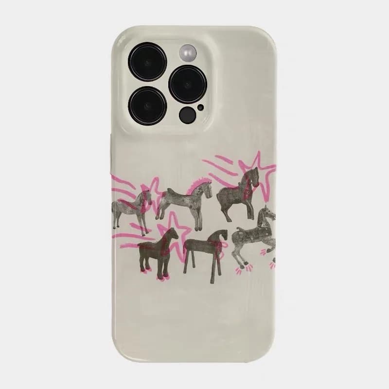 Gray Powder Graffiti Cartoon Horse Phone Case for IPHONE 17 Air 16E 15 PROMAX 14Plus 13 12 MINI 11 16Plus XR Acrylic Phone Cover