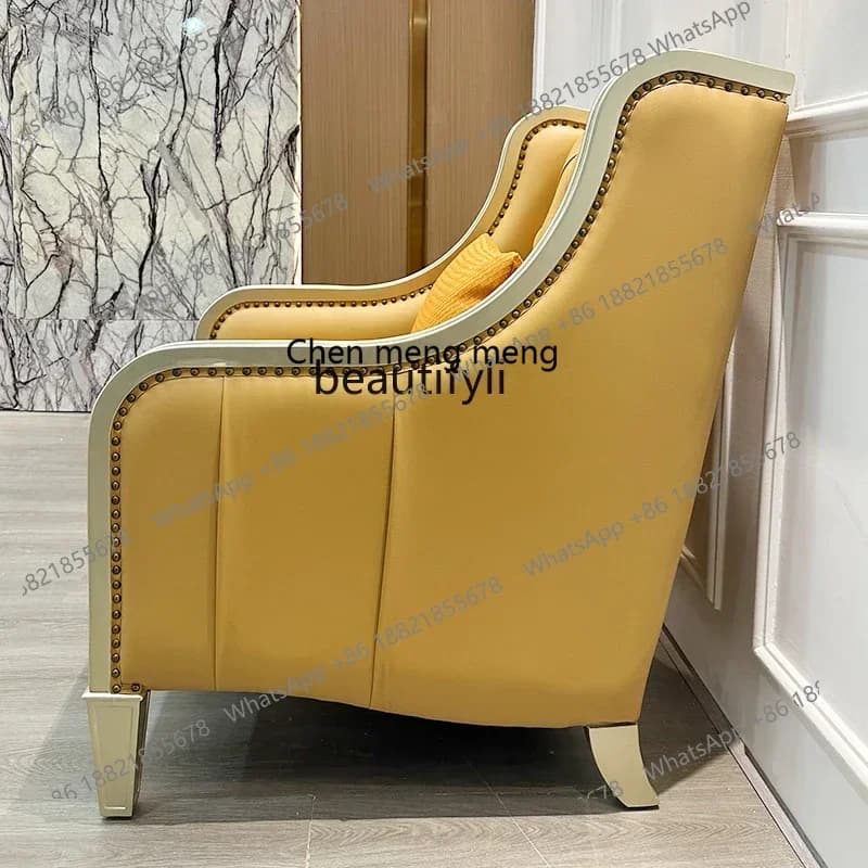 ss8350 American light luxury solid wood sofa chair living room balcony leisure tiger chair fabric French single chair