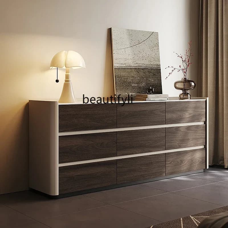 yj58 Italian minimalist solid wood nine hest abinet walnut olor drawer loker bedroom bedside storage side abinet