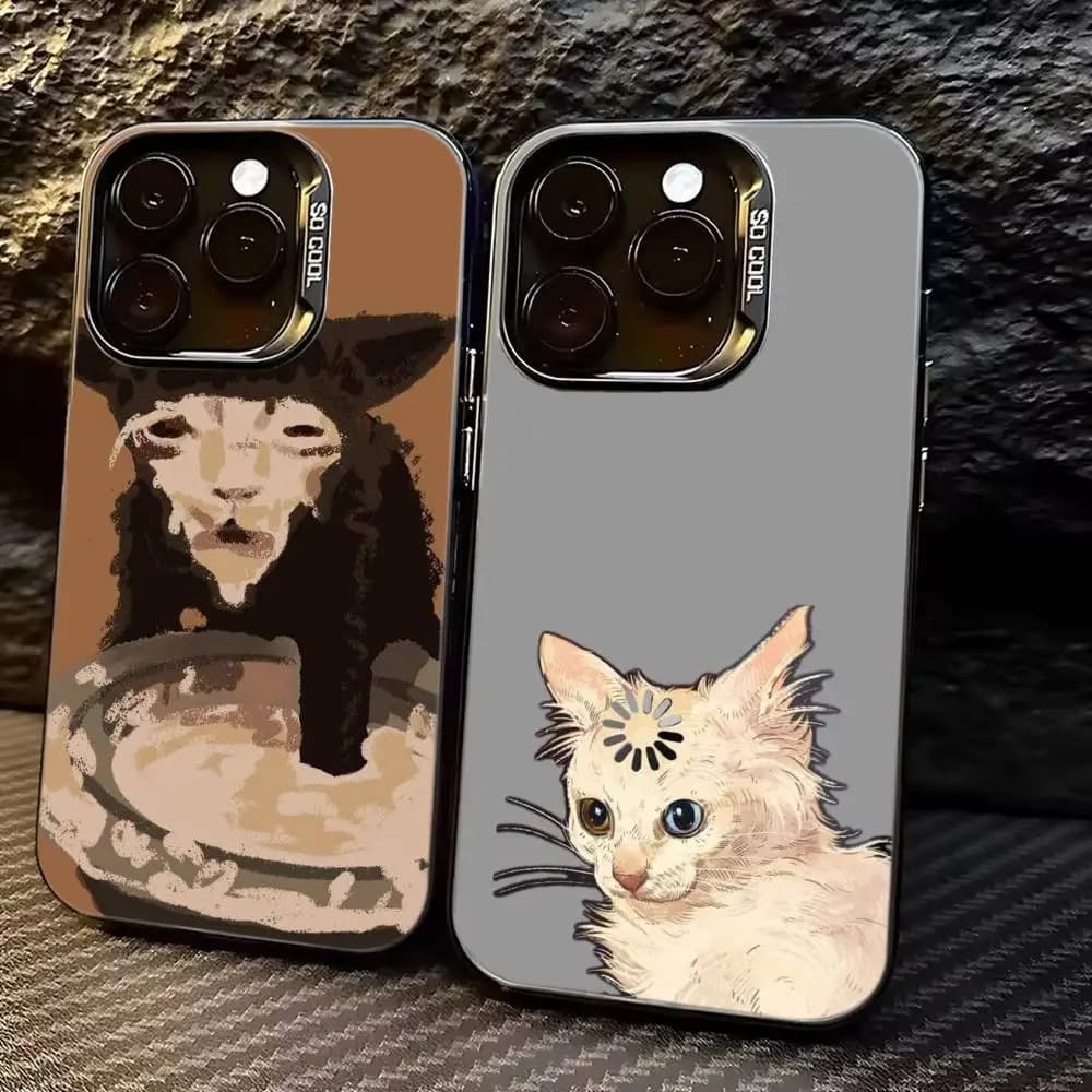 Cat Memes F-Funny Cute Phone Case For iPhone 17,16,15,14,13,12,11 Plus,Pro Max,XS,Colored Silver Plated Inside Cover