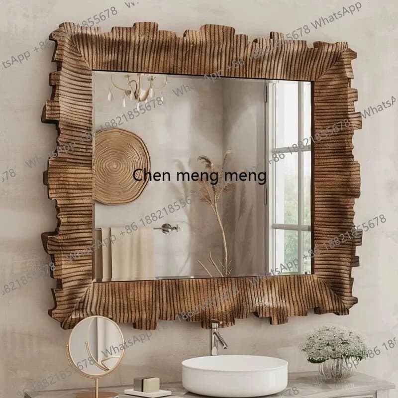 Wabi-sabi wind rattan wavy edge decorative mirror household entrance bedroom wall hanging mirror decorative mirror