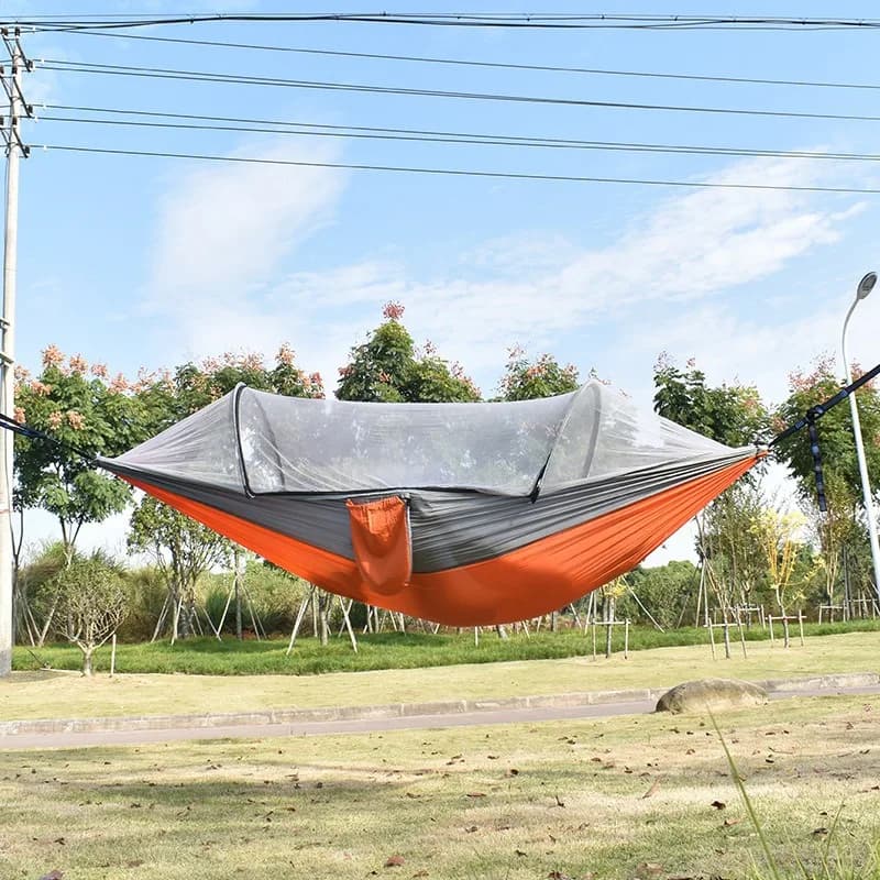 Automatic quick-opening pole mosquito net hammock outdoor camping mesh  breathable anti-rollover anti-mosquito, hammock double