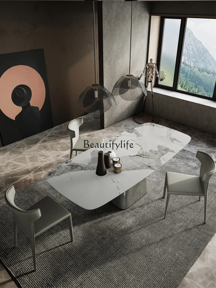 yj57 Italian light luxury modern simple rock slab dining table household minimalist marble