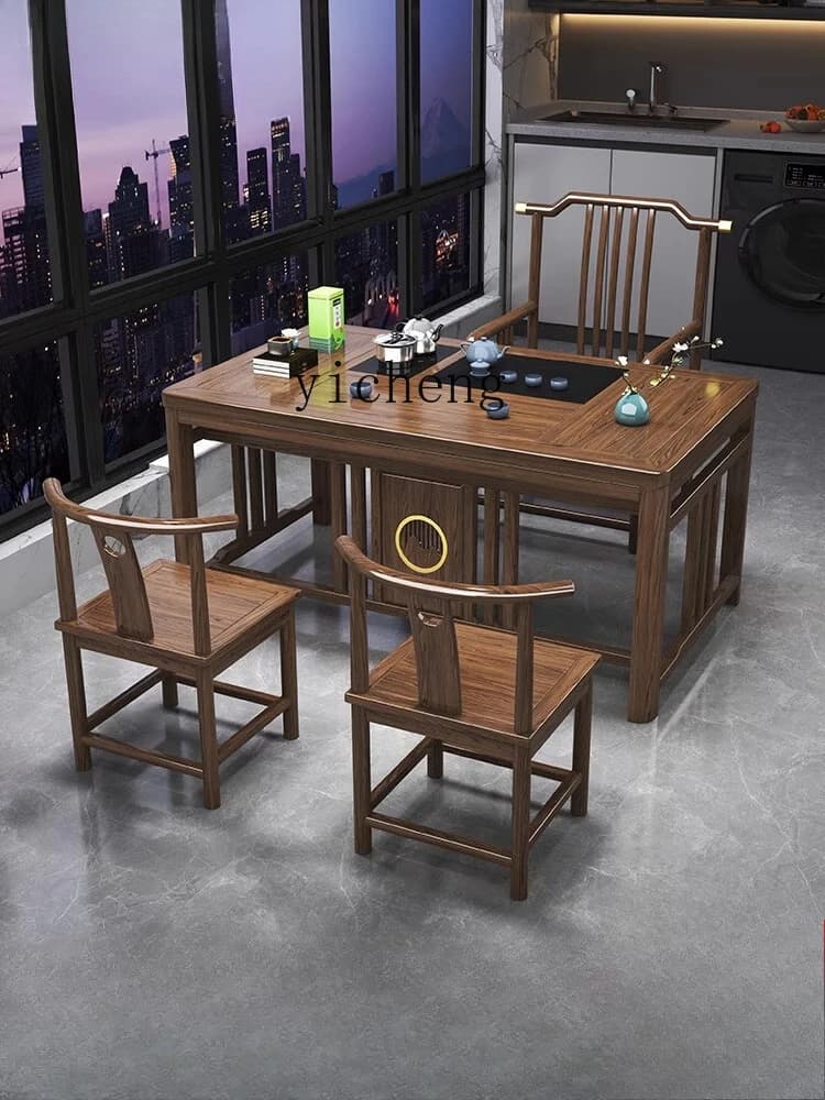 LSL New Chinese Style Balcony Solid Wood Small Apartment Kung Fu Tea Table Home Set Integrated Tea Brewing Table