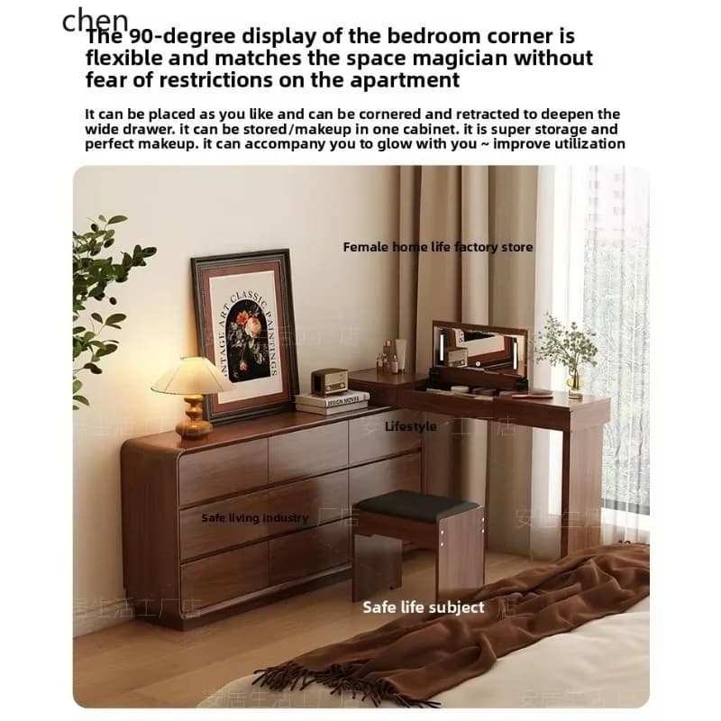LXC dresser chest integrated small apartment bedroom solid wood makeup table bedside cabinet flip retractable cabinet