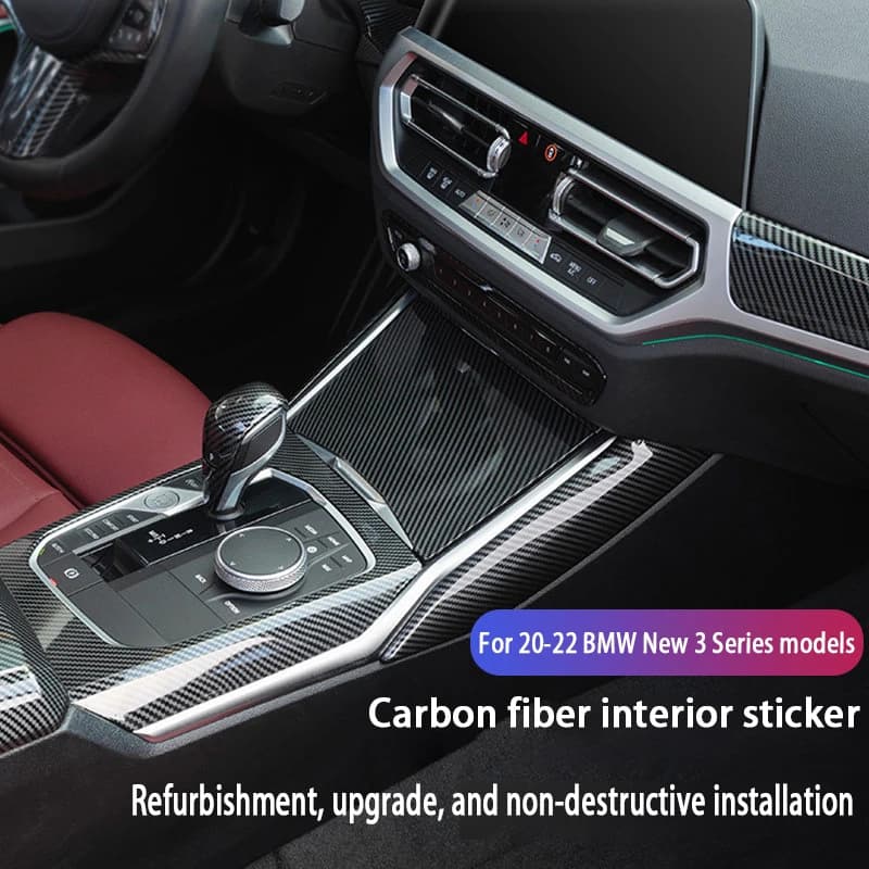 For BMW 3 Series 4 Series G20 G21 G22 2020-2025 ABS Carbon Fiber Gear Shift Panel Cover Car Interior Trim Sticker Accessories