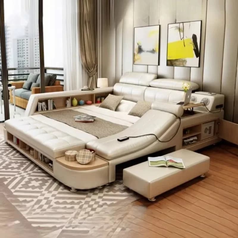 High End Nordic Double Bed Frame Yellow Multifonction Modern Luxury Twin Bed Platform Wood Safe Letto Matrimoniale Furniture