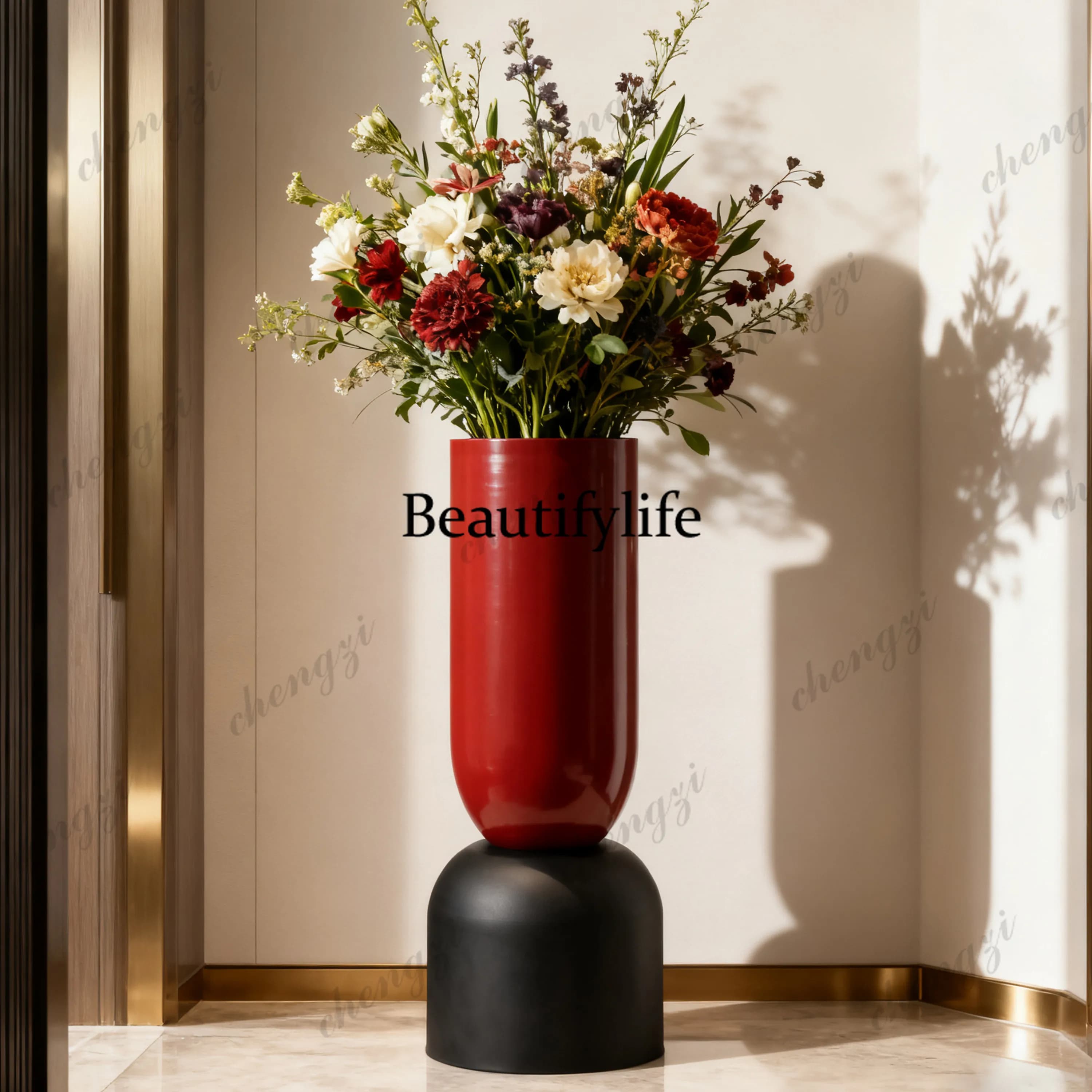Simple and elegant style new wrought iron flower pot light luxury living room flower stand vertical oblong circle