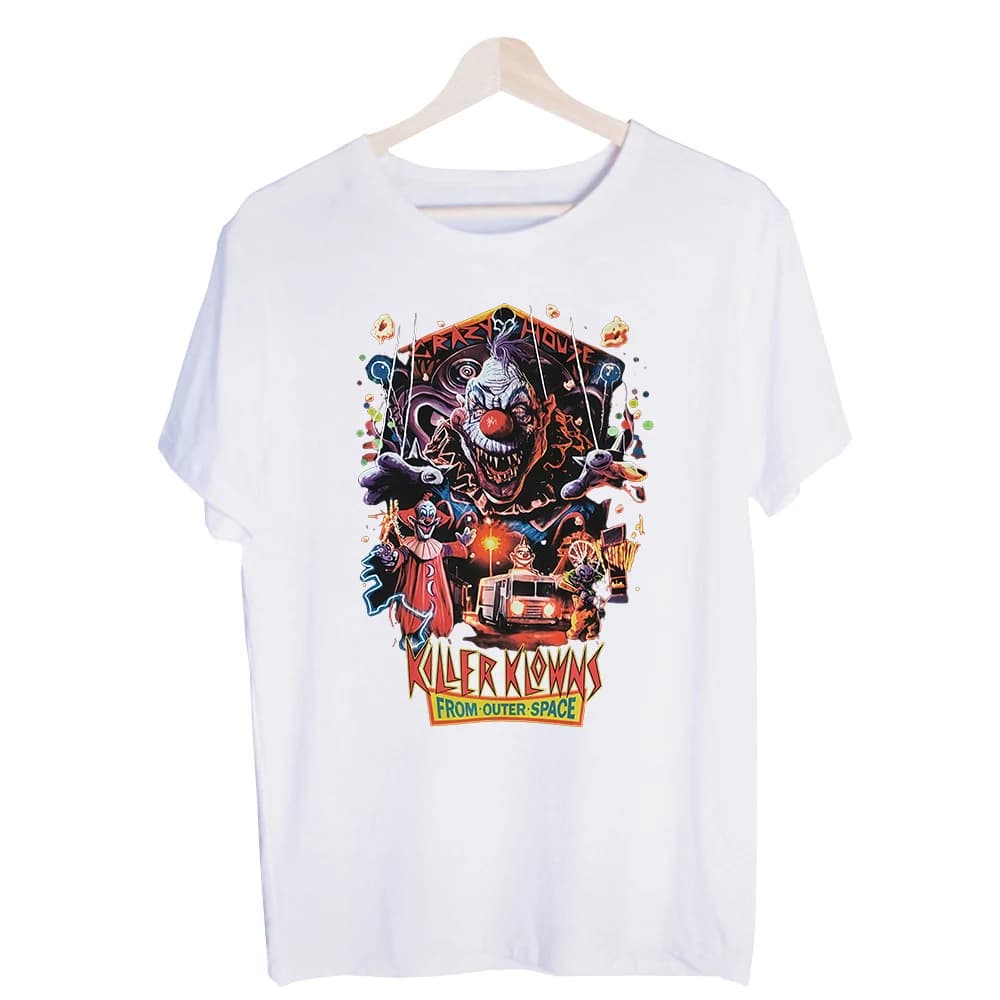 Men's Scary Clown Graphic Tee, Short Sleeve Crew Neck T-Shirt for Horror-Inspired Casual Streetwear and Halloween Outfits