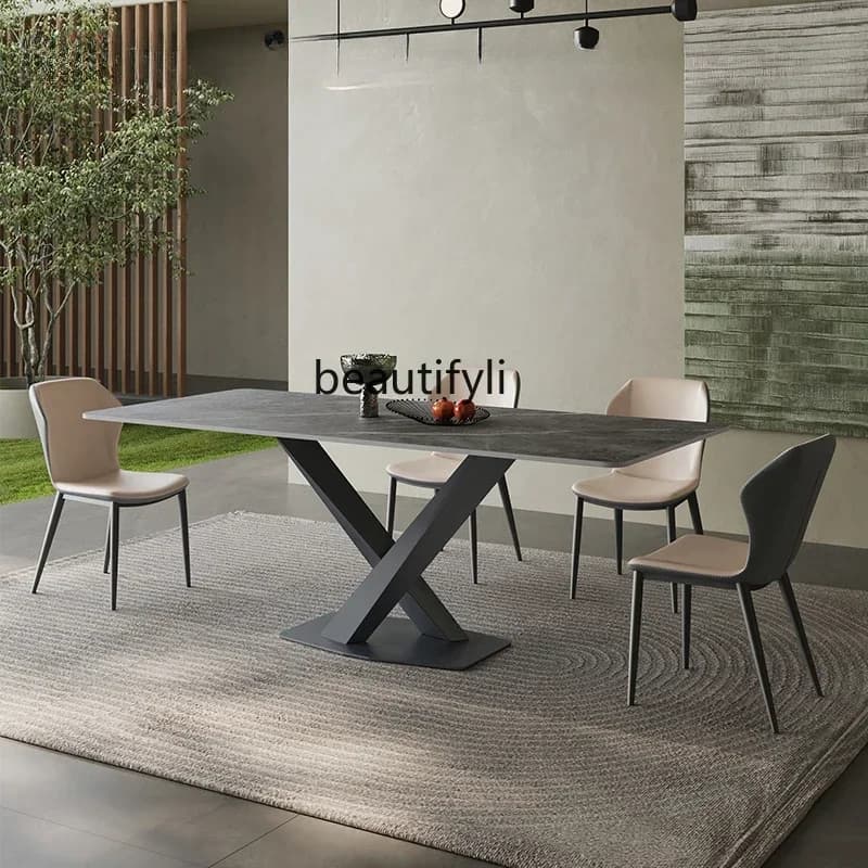 ss 8617 Stainless steel dining table Small apartment household rice Italian light luxury simple dining table and chairs