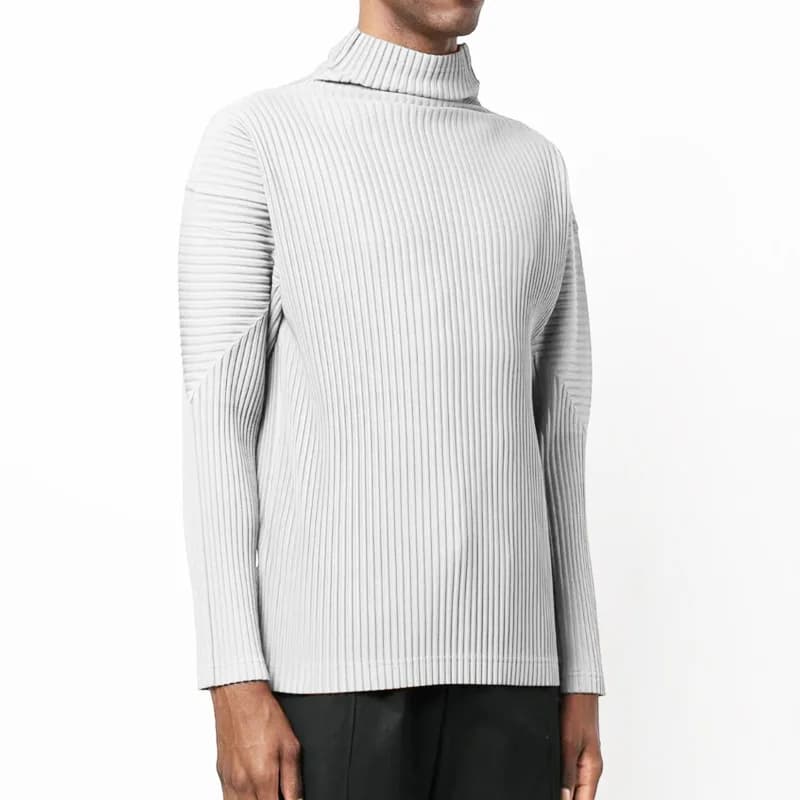 MIYAKE Shaped Basic High-neck Long-sleeved Loose Casual Solid-color Base Top for Men