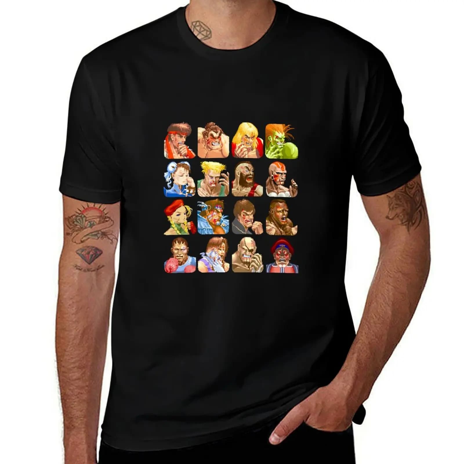 Defeated Portraits Super Street Fighter 2 T-Shirt man t shirt cotton high quality T-Shirt