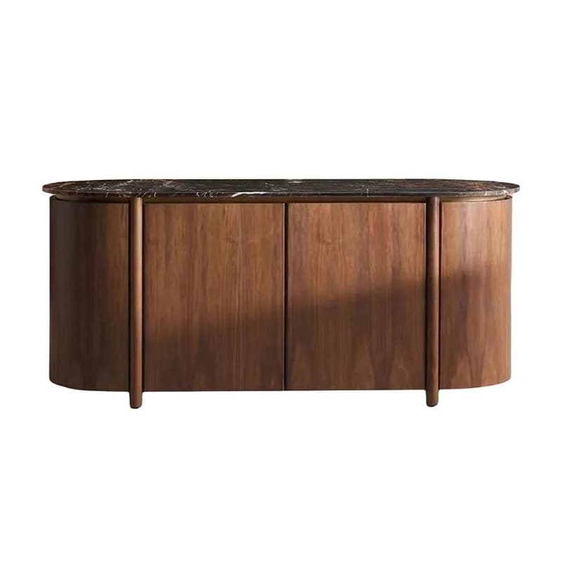 wood porch cabinet, simple arc, marble surface, dining side cabinet, living room, American light luxury coffee table storage